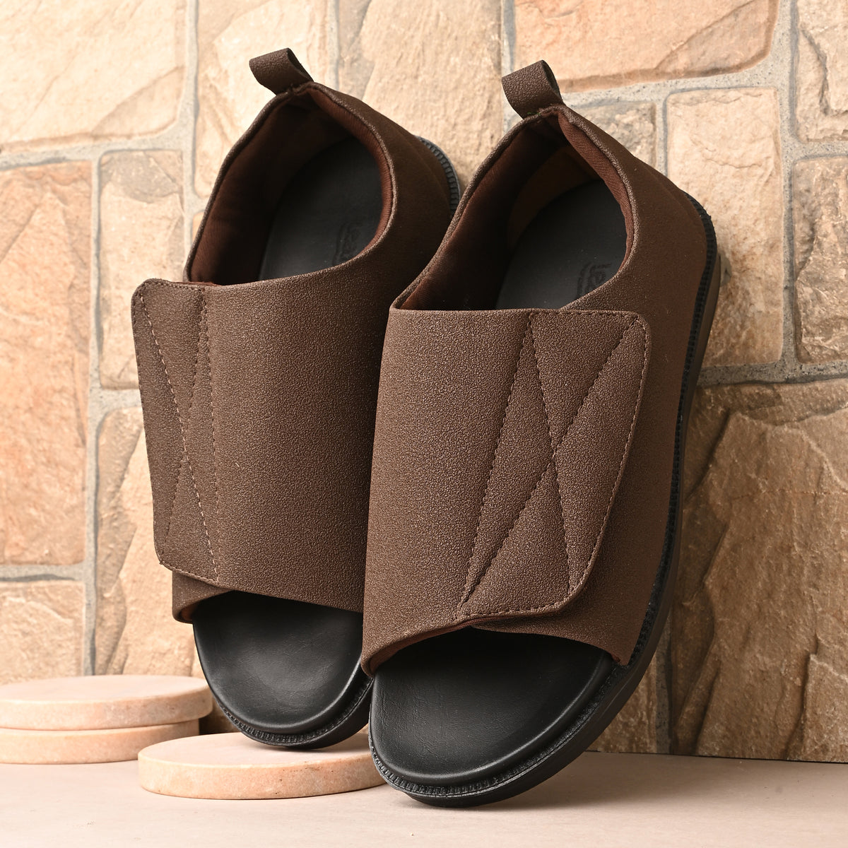 Diabetic Comfy-Pro Buddy Sandal for reduction of burning and loss of sensation. 1 Strap Brown