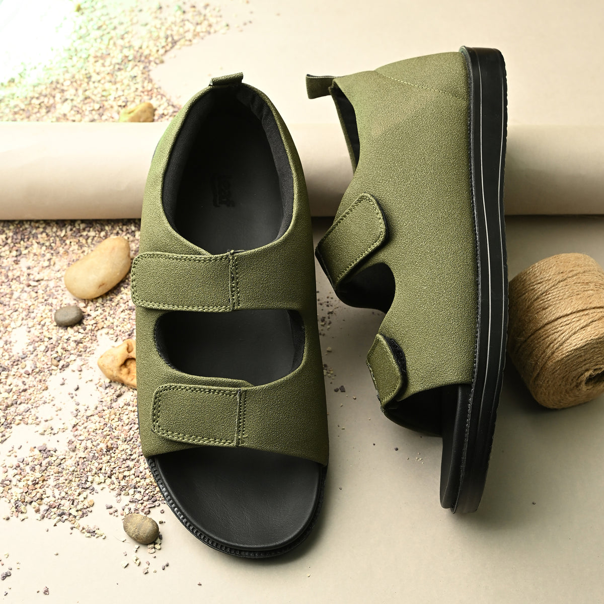 Diabetic Comfy-Pro Snow Sandal for reduction of burning and loss of sensation. 2 straps Olive