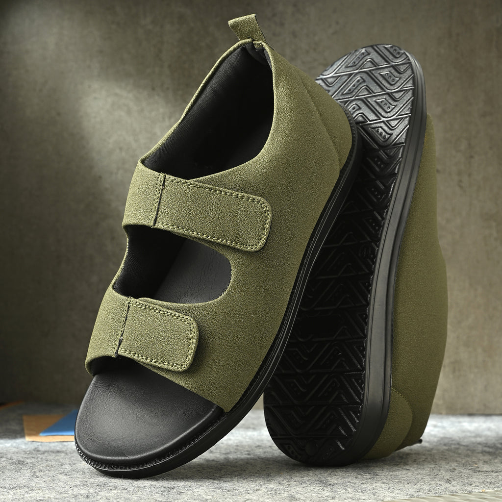 Diabetic Comfy-Pro Snow Sandal for reduction of burning and loss of sensation. 2 straps Olive