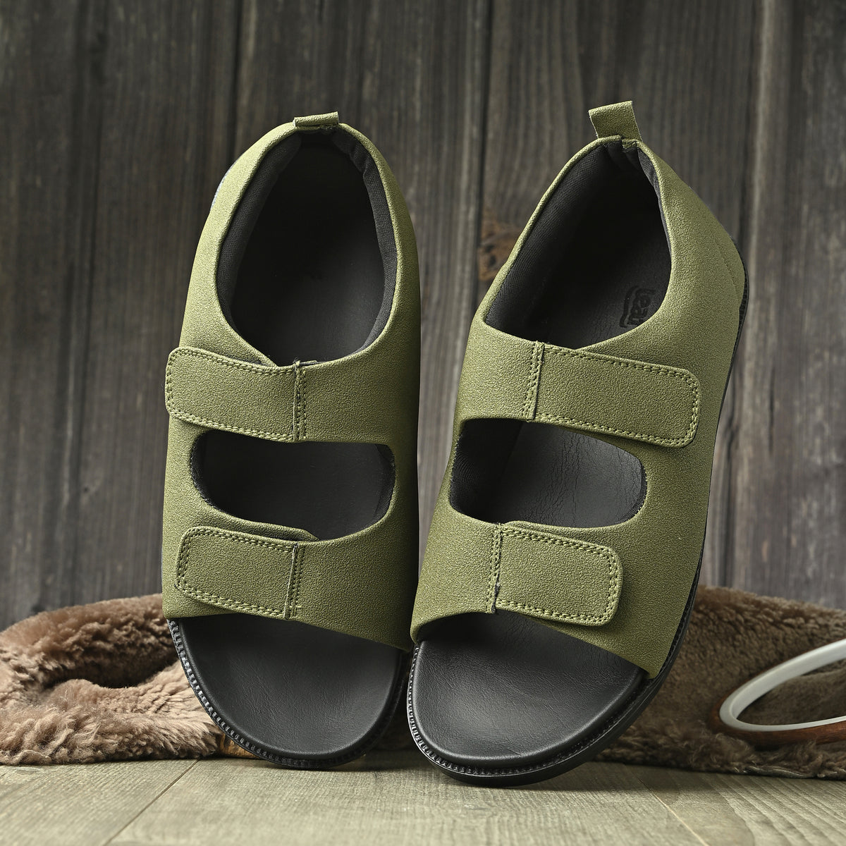Diabetic Comfy-Pro Snow Sandal for reduction of burning and loss of sensation. 2 straps Olive