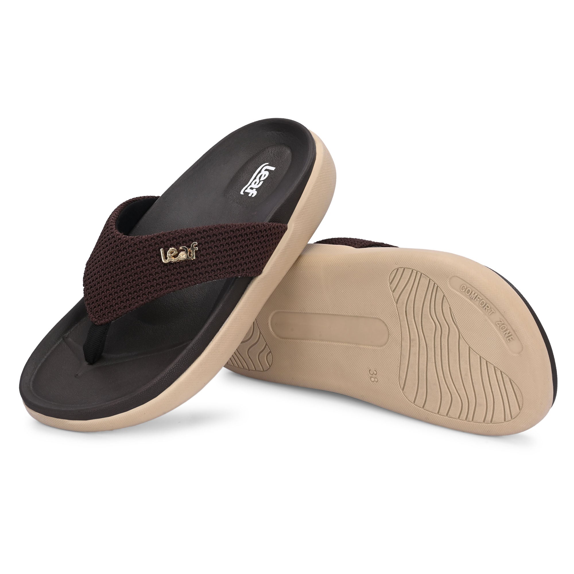 Leaf heel pain comfort slippers for women Brown