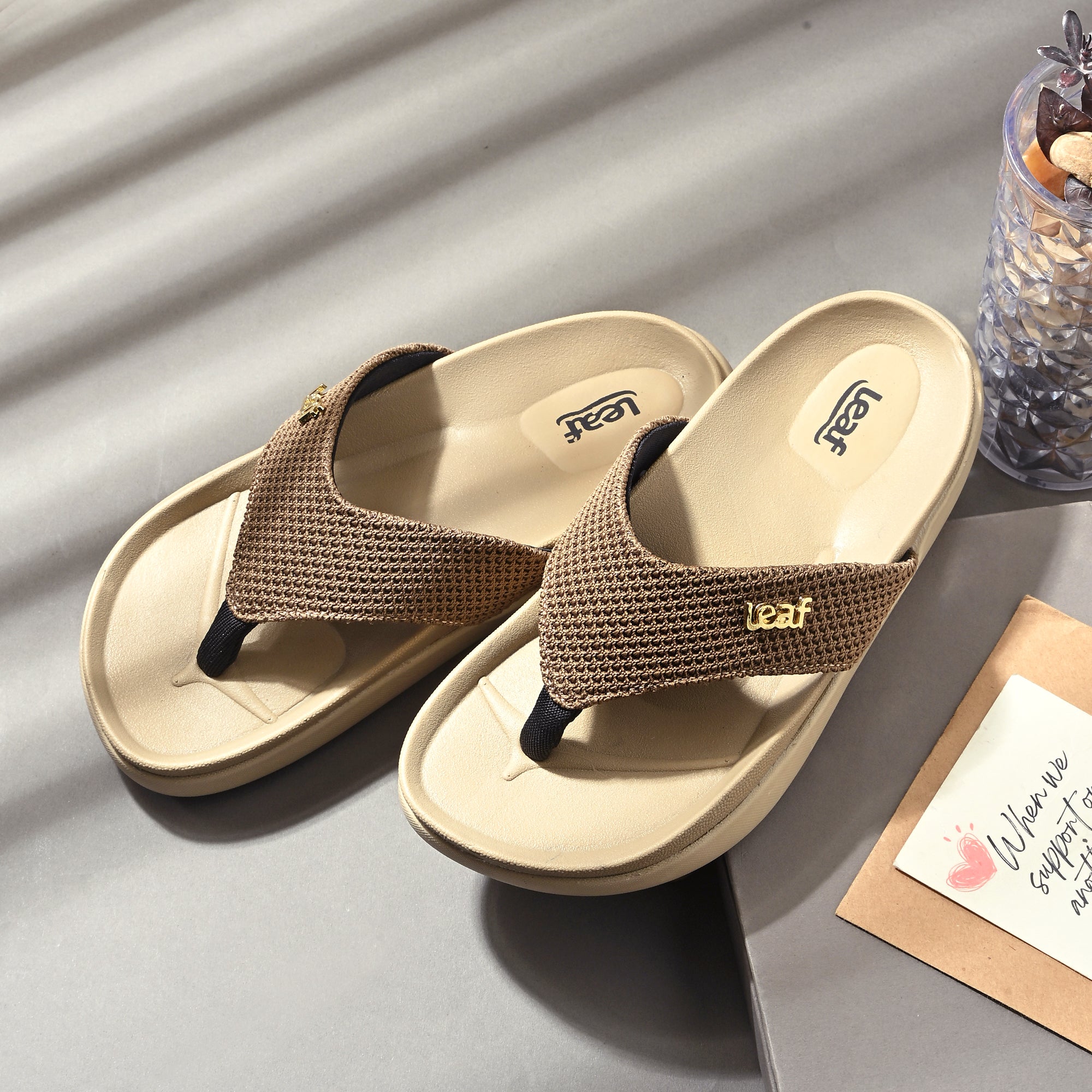 Leaf heel pain comfort slippers for women Beige